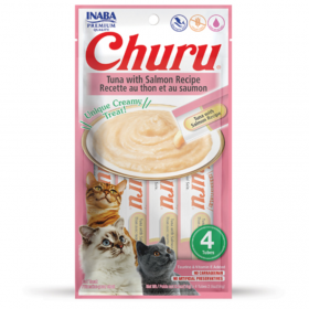 Кремообразно лакомство за котки Inaba Churu Tuna with Salmon Recipe 4 x 14 g – с риба тон и сьомга